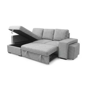 Close view of Stacy light grey padded microfiber sofa upholstery