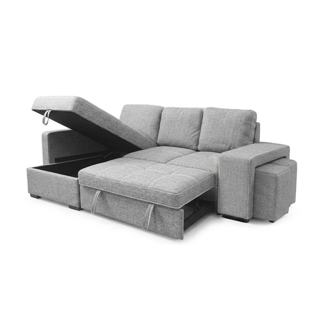 Close view of Stacy light grey padded microfiber sofa upholstery