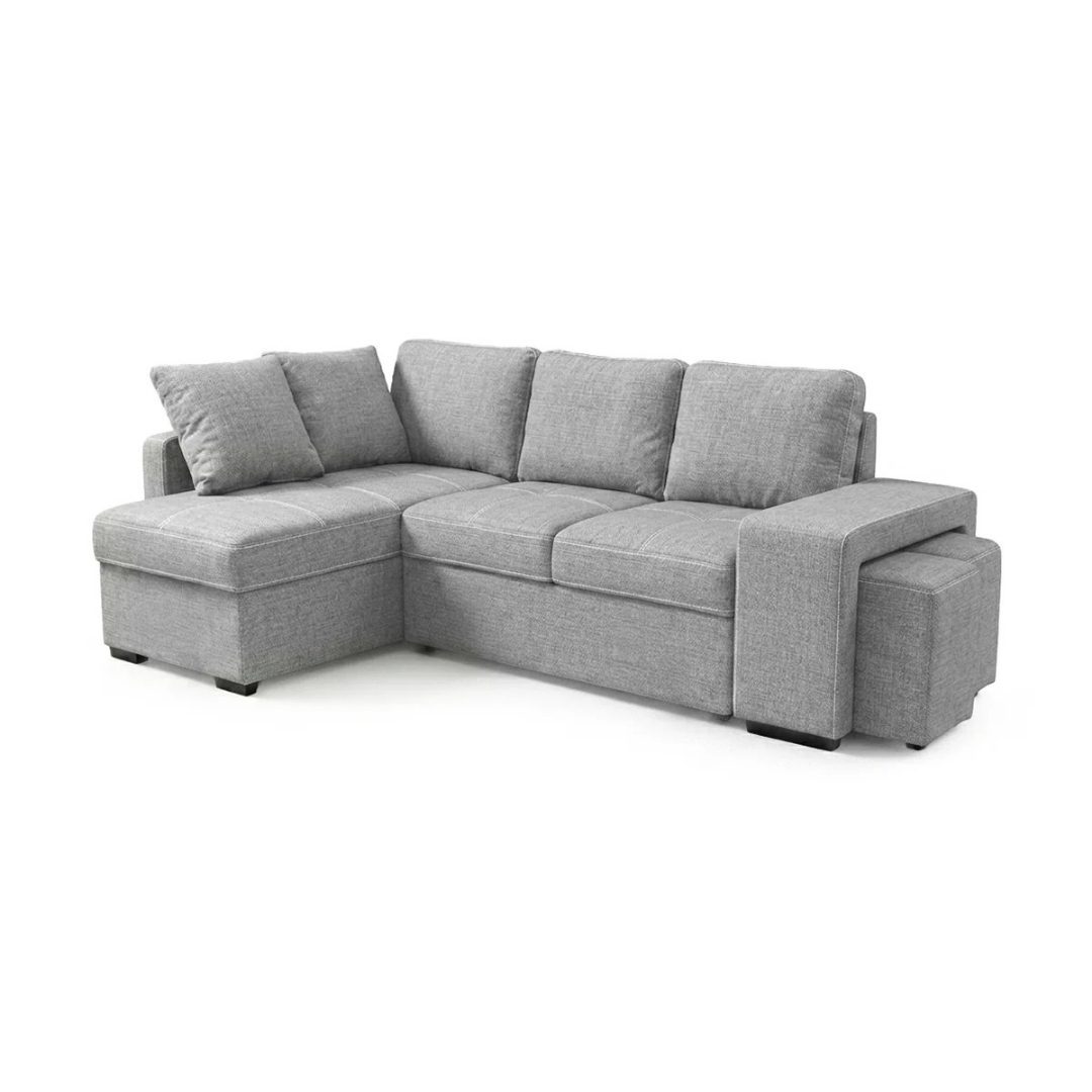Wide view of Stacy light grey chaise longue sofa bed