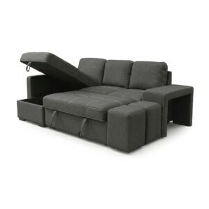 Stacy black chaise longue sofa bed with storage front view