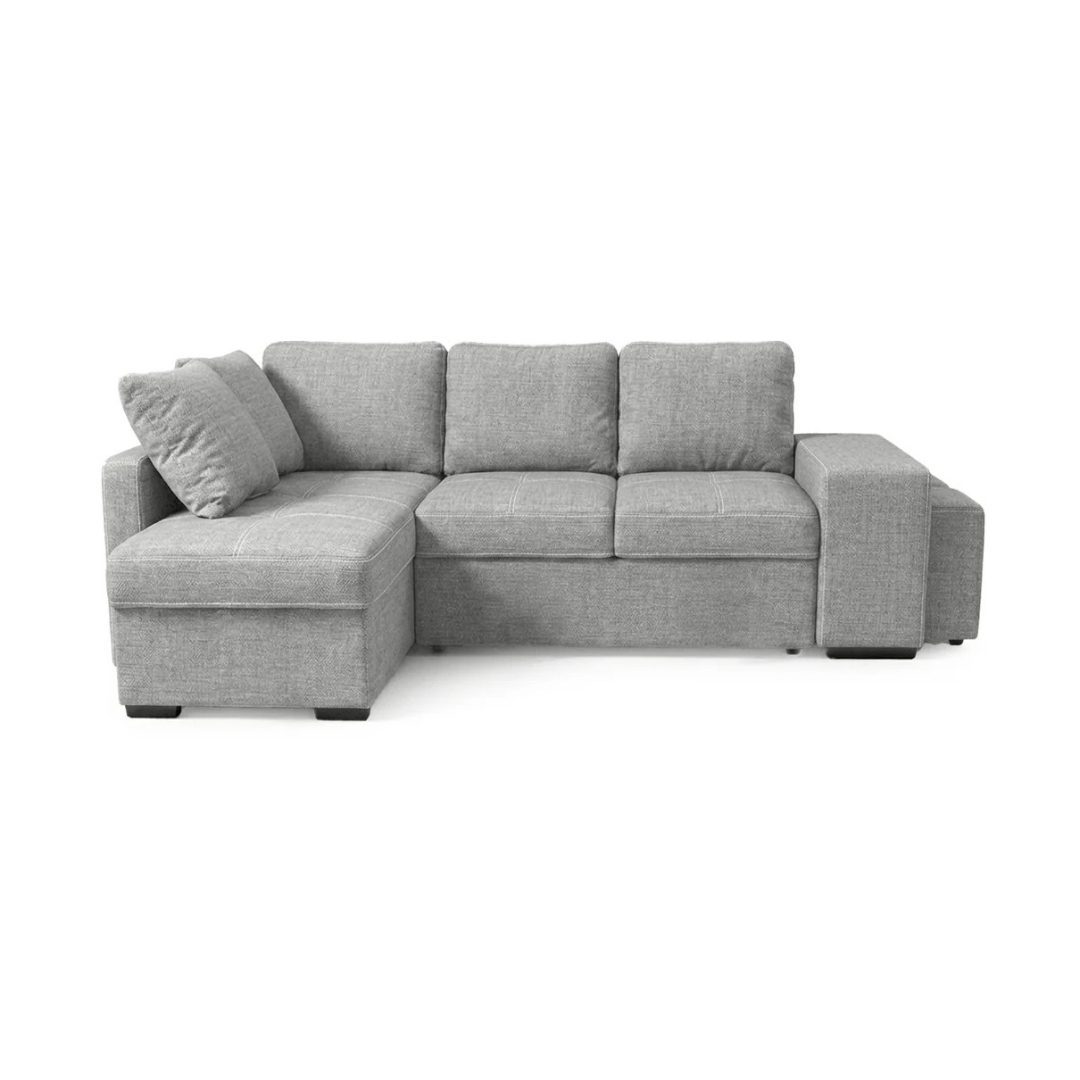 Stacy light grey chaise longue sofa converted into a bed