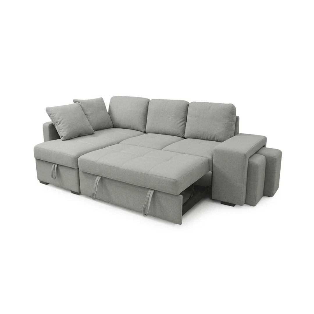 Stacy grey chaise longue sofa converted into a bed